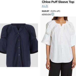 Pair of A.L.C Chloe Puff Sleeve Top
size 4, Navy NWT, white like new